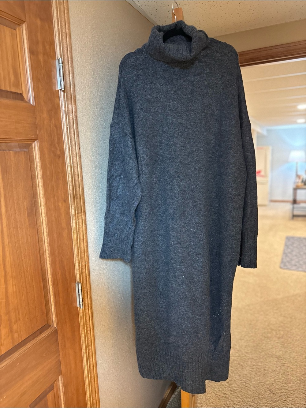 Cozy Charcoal Turtleneck Maxi Sweater Dress